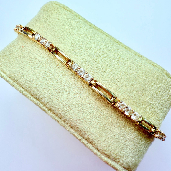 6.5 TCW Cubic Zirconia CZ Gold Vermeil Sterling Silver 3mm Tennis Bracelet - Picture 2 of 10